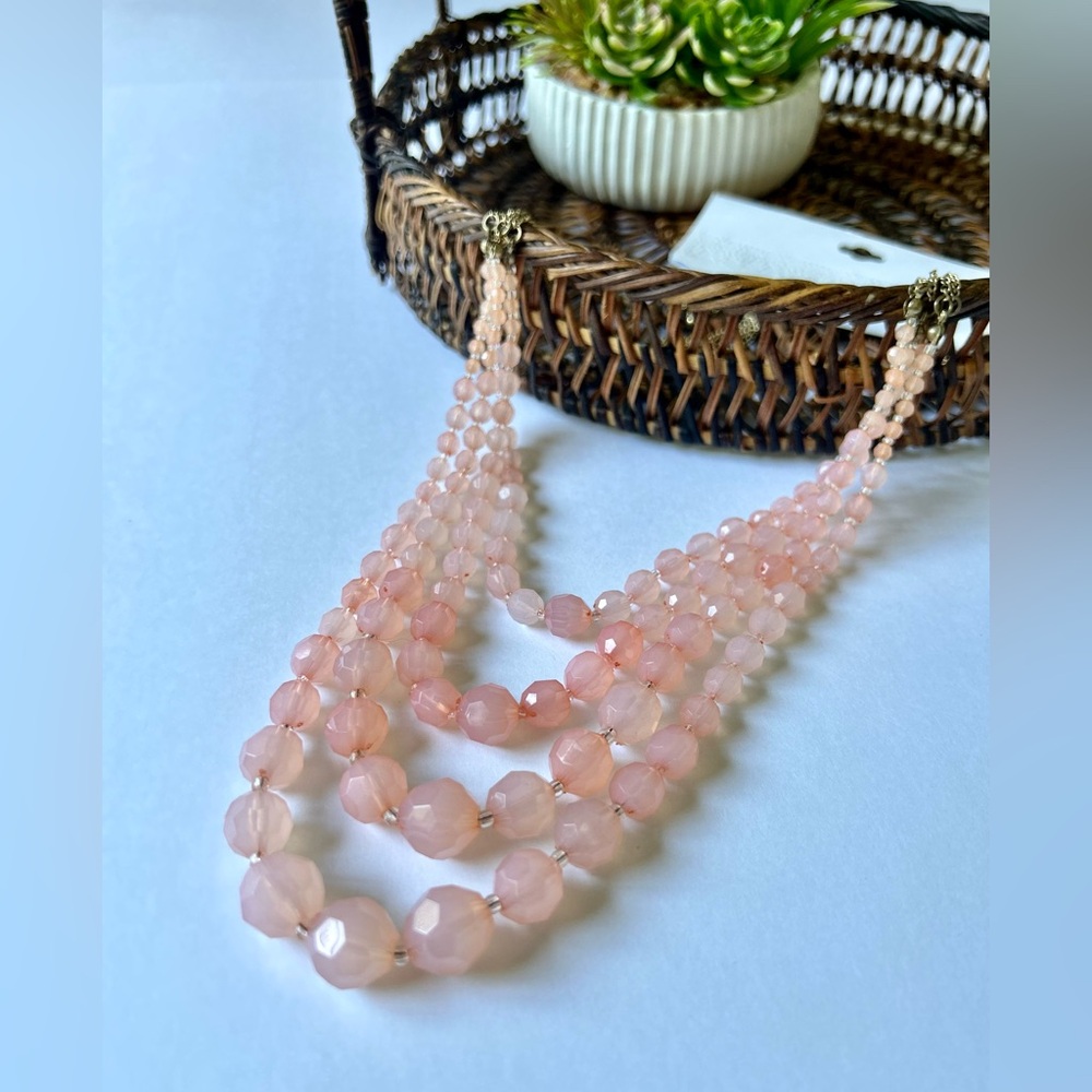 Layered Coral Pink Beaded Necklace